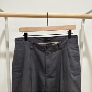 Bill Blass Oversized Gray Pleated Trousers with Cuffed Hem, 32/32